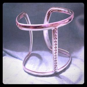Silvertone and Clear Rhinestone Cuff Bracelet
